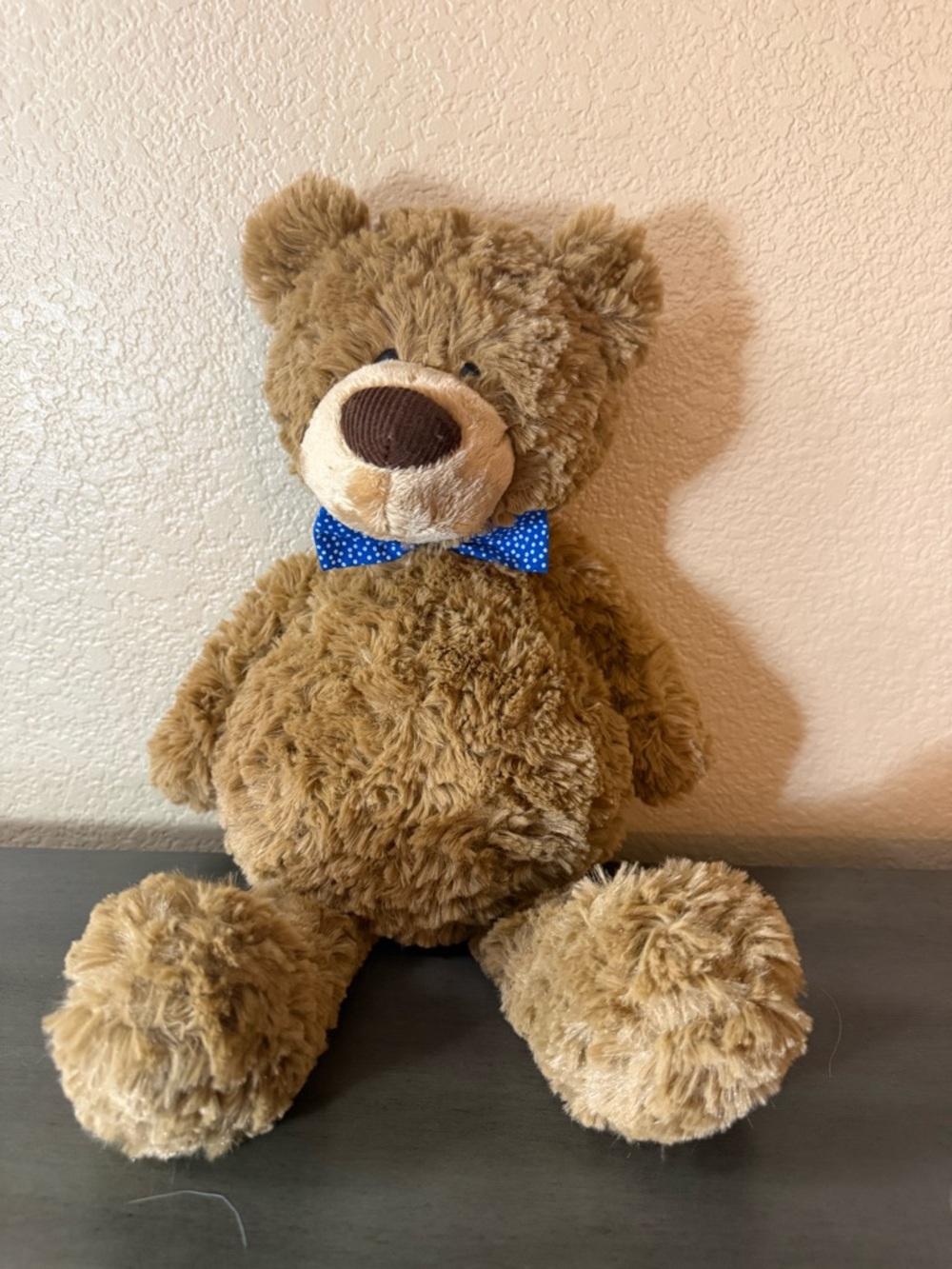 GUND Teddy Bear Plush Brown Blue Bow Stuffed Animal Cute Gift